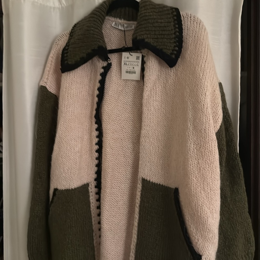 Combination Knit Cardigan, XL, Zara NWT
